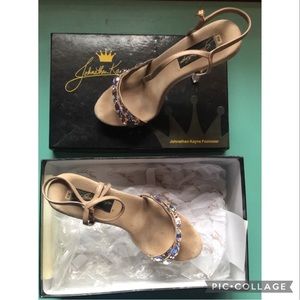 Johnathan Kayne heels size 8 Taupe Rhinestones great condition